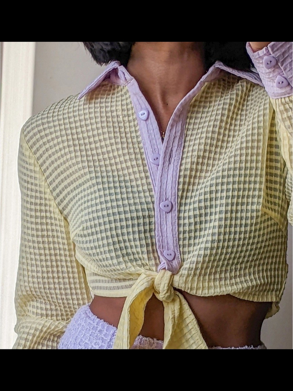Labelrail X Pose And Repeat Cropped Tie-Front Seersucker Top Womens Size 8